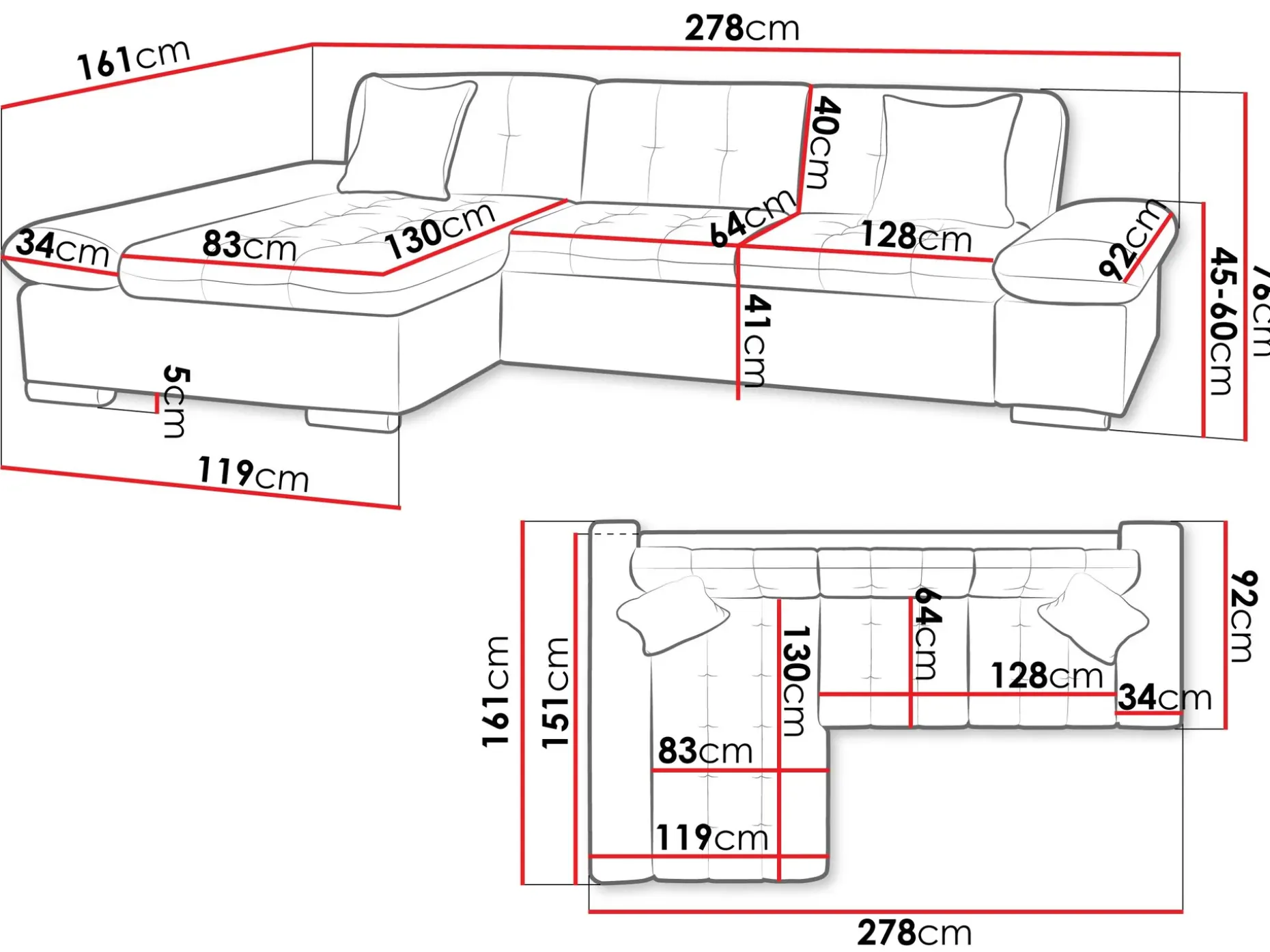 Vananda Sofa med sjeselong 4-seter