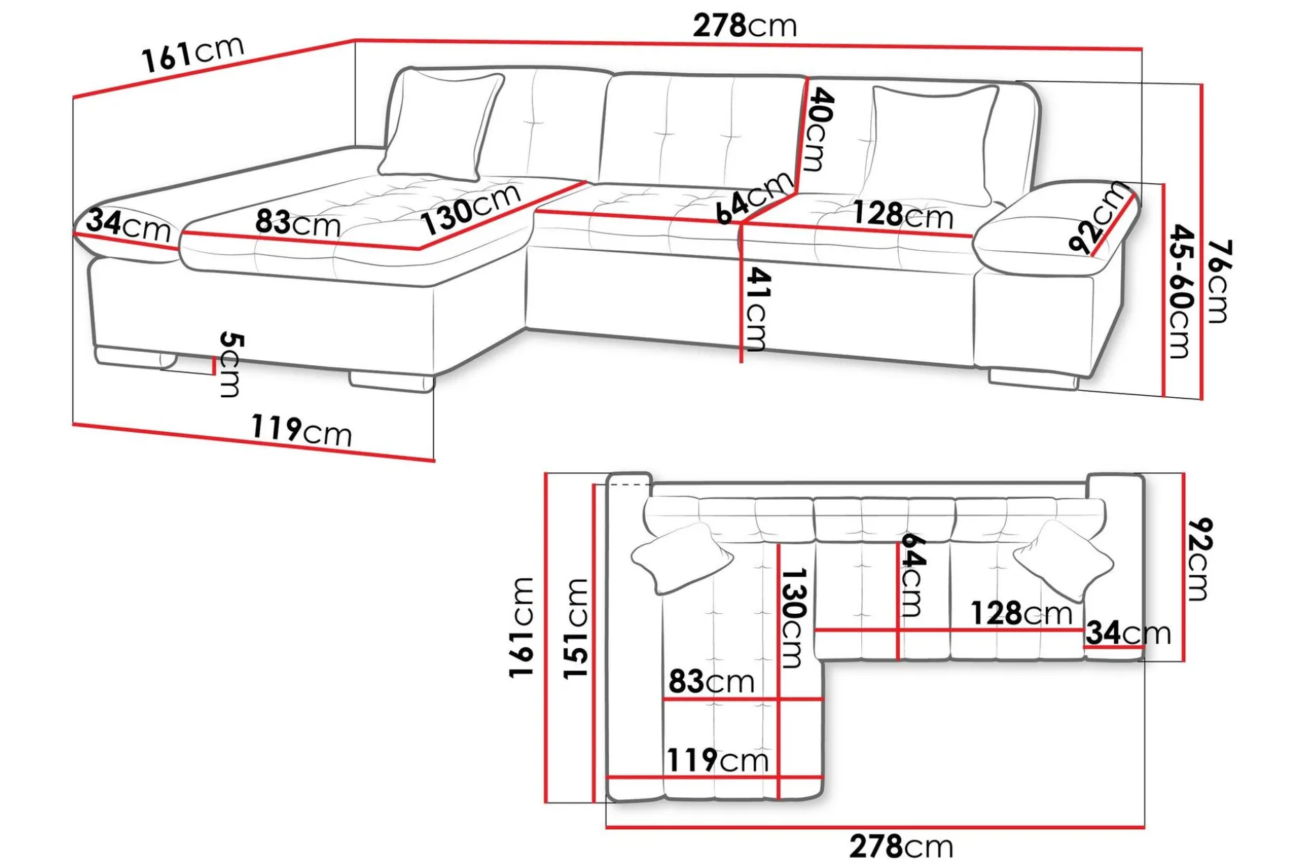 Vananda Sofa med Sjeselong 3-seter