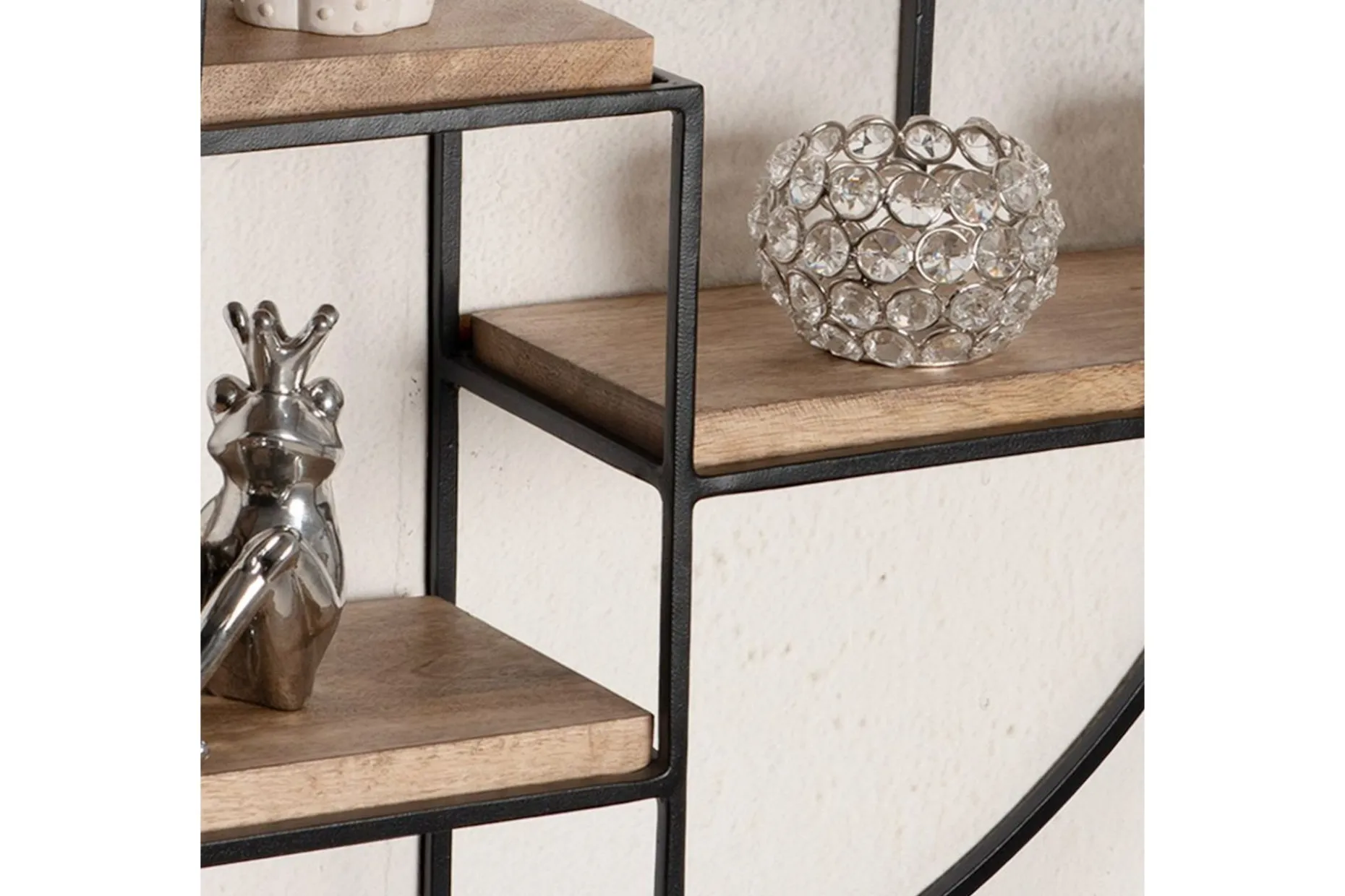 Vegghylle Wohnling Rundt heltre med metallramme veggmontert industrielt