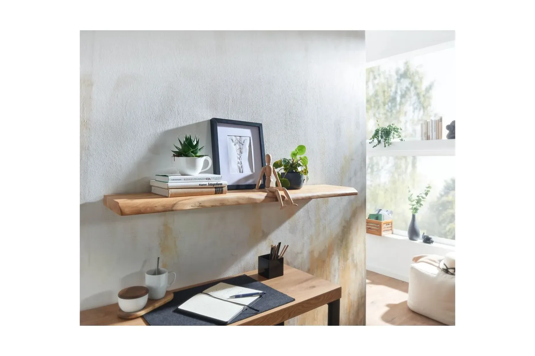 Vegghylle Wohnling trekant, heltre, flytende hylle, landlig stil 120 cm
