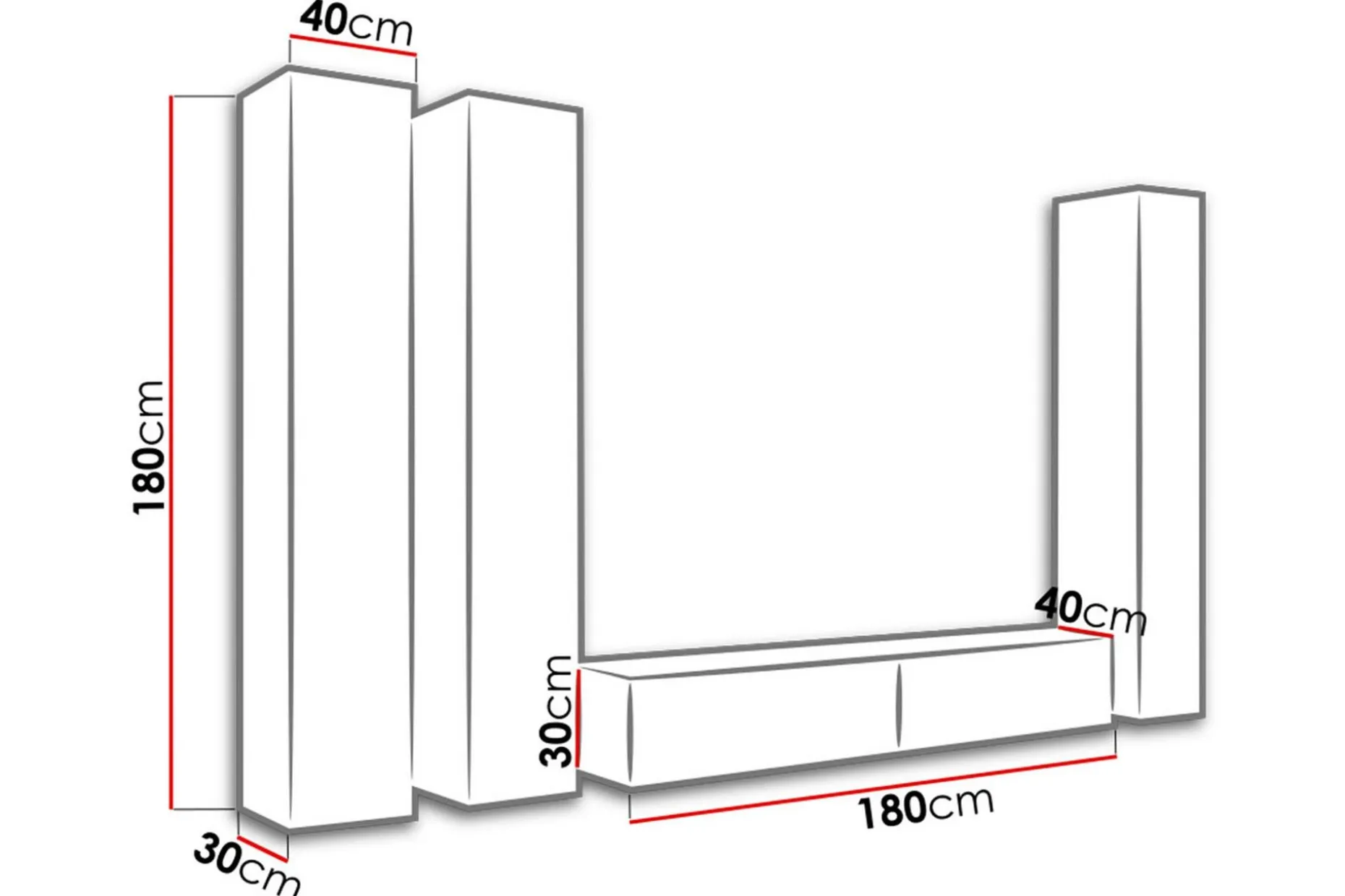 Vigo TV-møbelsett 300x40x180 cm