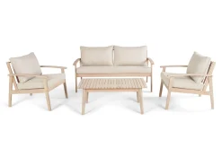 Wagnera liten sofagruppe for utendørsbruk – 2-seters sofa med 2 lenestoler og salongbord i akasietre