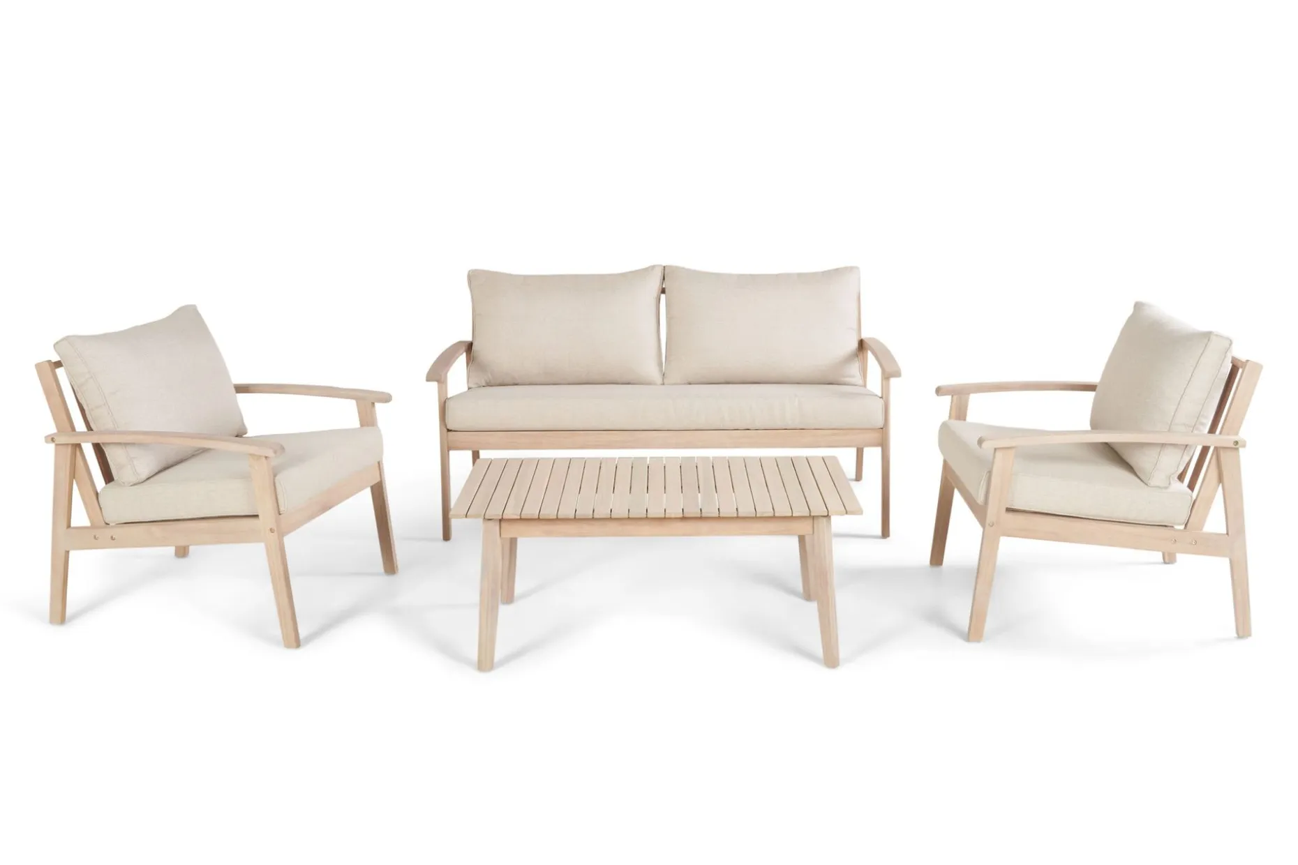 Wagnera liten sofagruppe for utendørsbruk – 2-seters sofa med 2 lenestoler og salongbord i akasietre