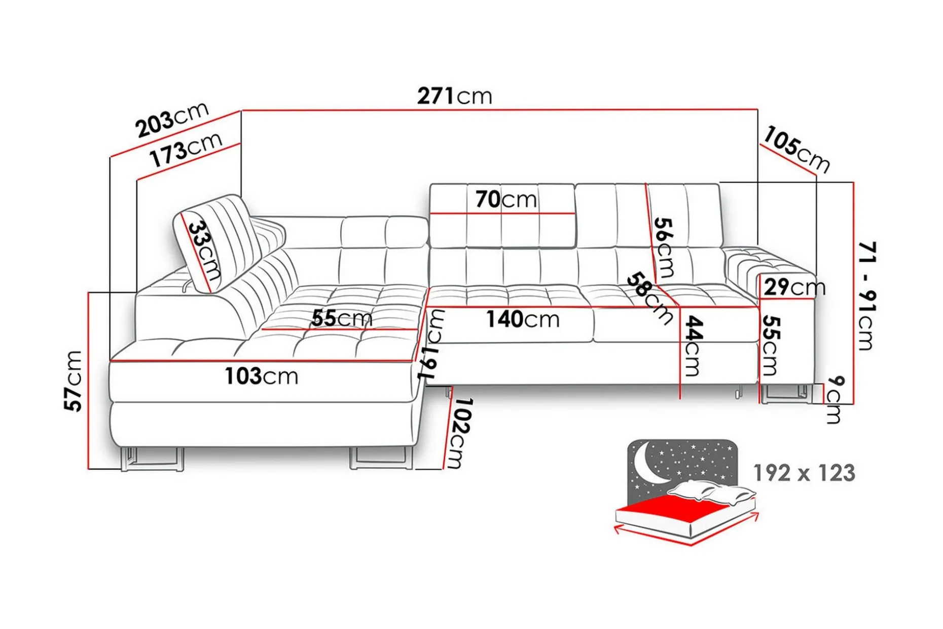 Warwick Sofa med Sjeselong 3-seter