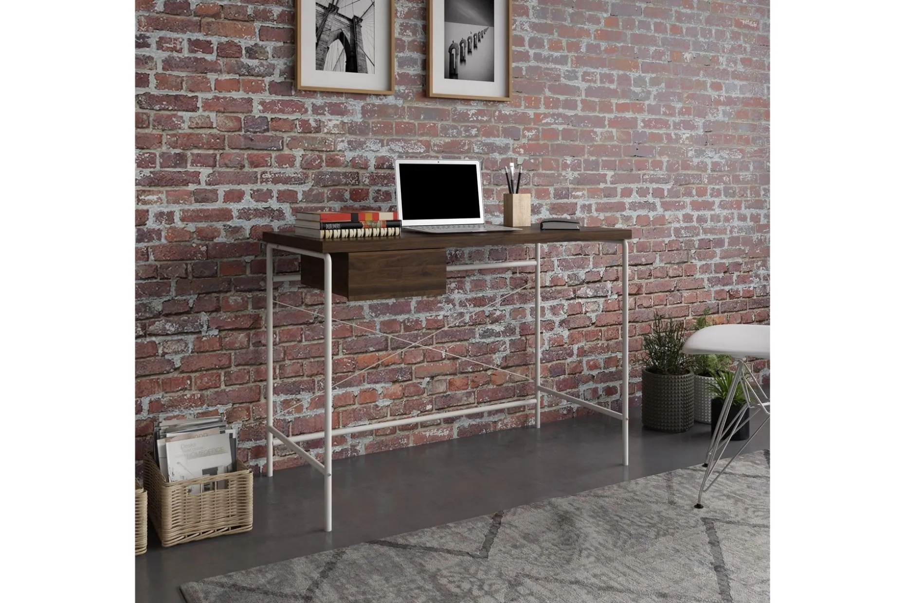 Webster Skrivebord 107 cm med Oppbevaringsskuff Valnøttsbrun