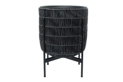 Wicker Blomsterpotte på stativ 30x30xH38 cm Svart