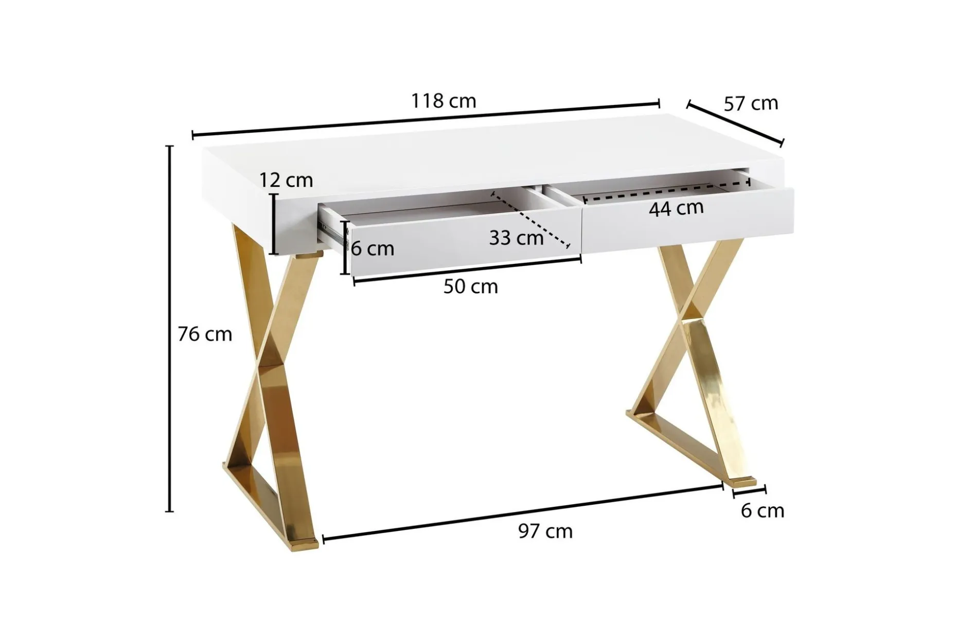 Willowdale Skrivebord 118 cm med Oppbevaring 2 Skuffer