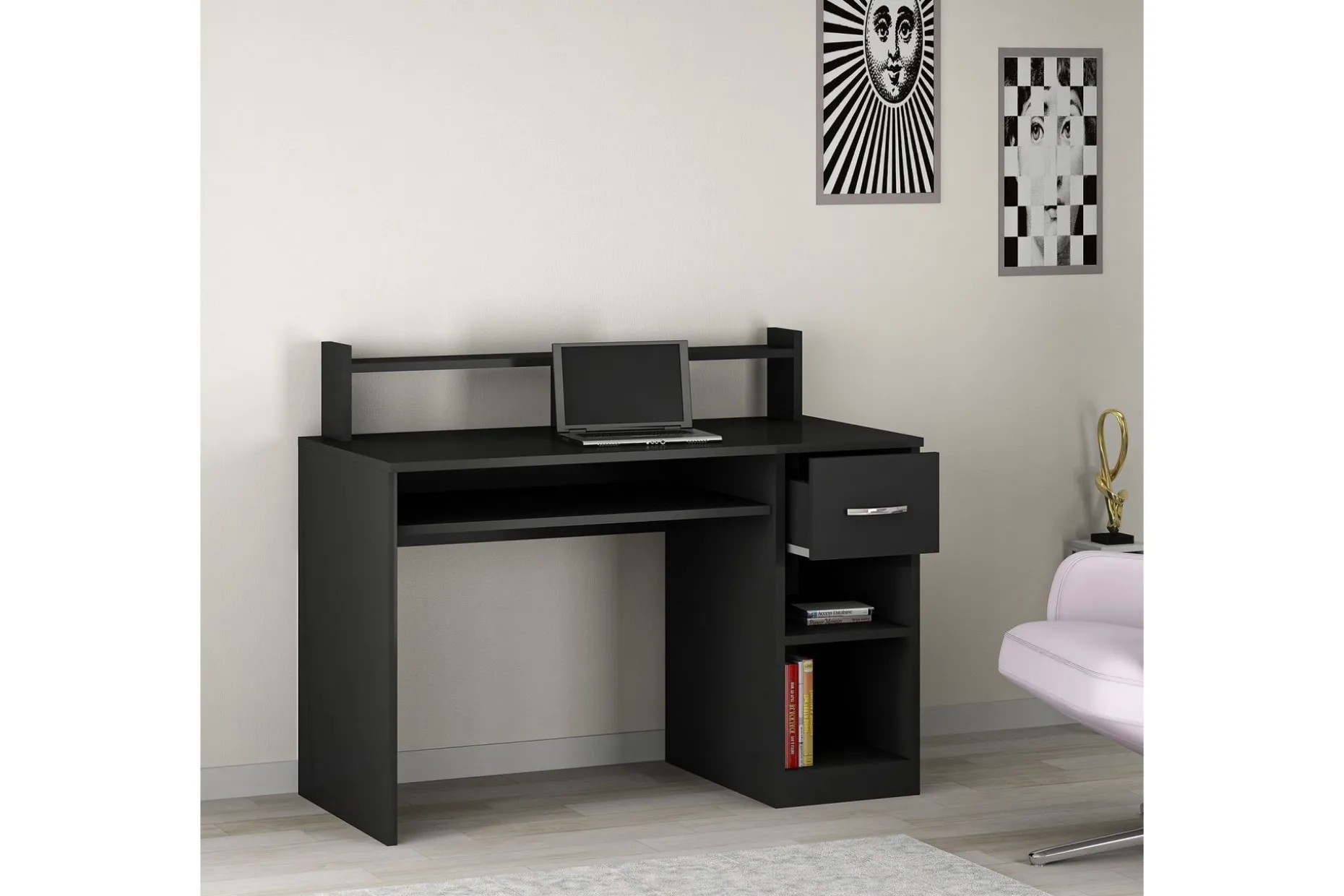 Yemisen Skrivebord 120 cm med Oppbevaringsskuff + Hyller