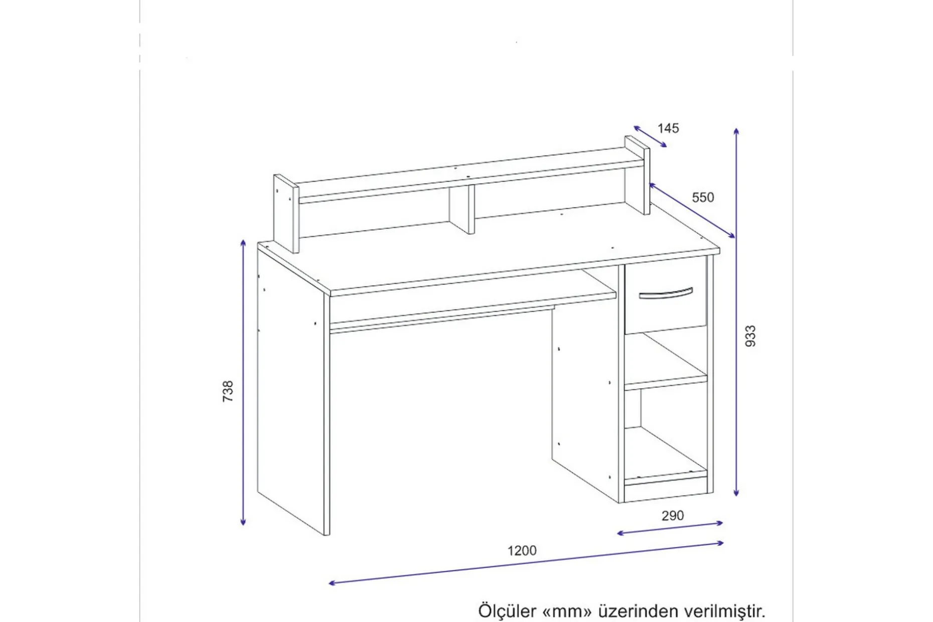 Yemisen Skrivebord 120 cm med Oppbevaringsskuff + Hyller