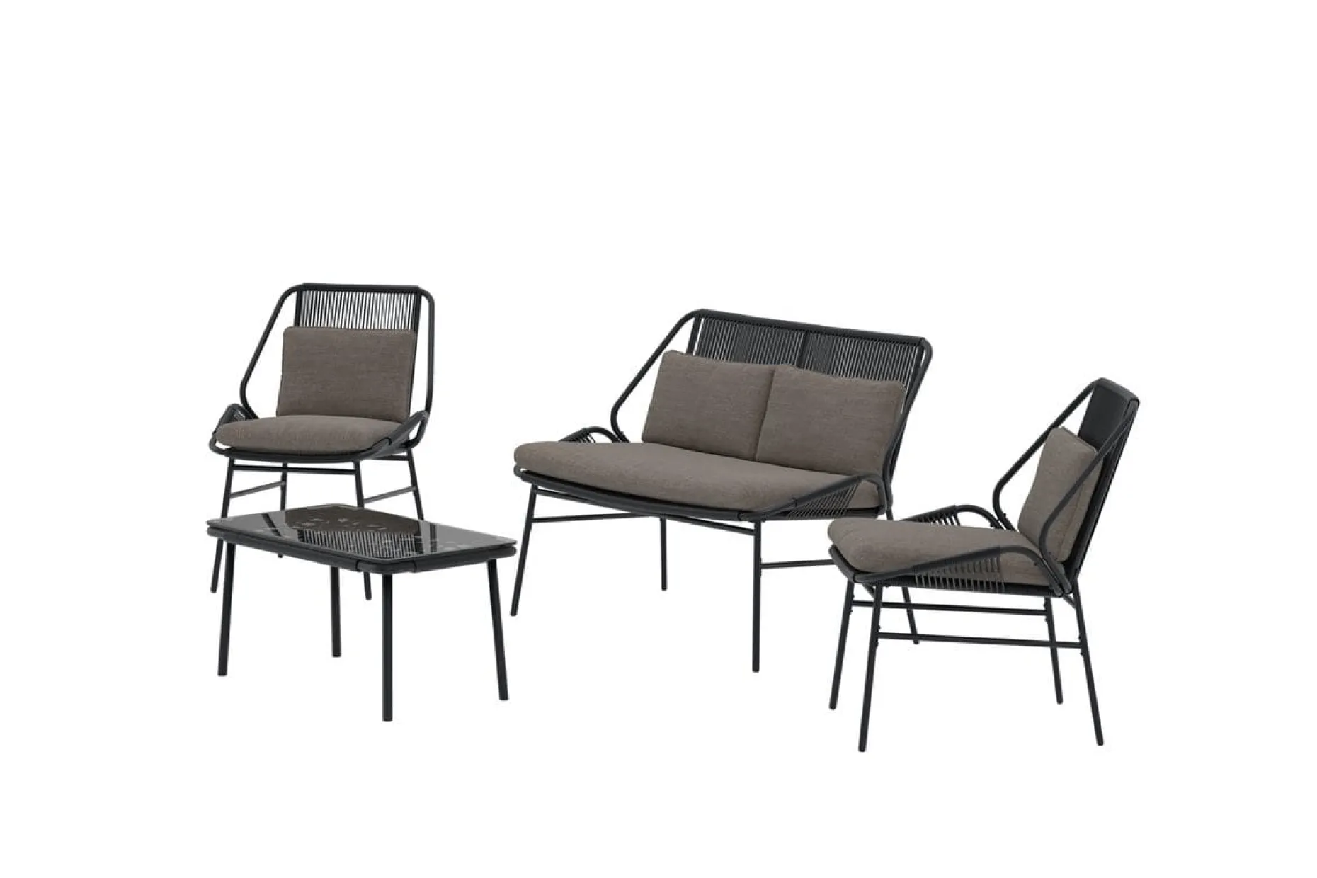 Zakynthos sofagruppe 2-seters sofa + 2 lenestoler med bord utendørs